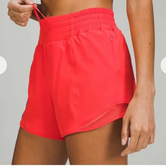 Lululemom Hotty Hot Lined High Rise 4” Carnation Red Shorts - Picture 4 of 6